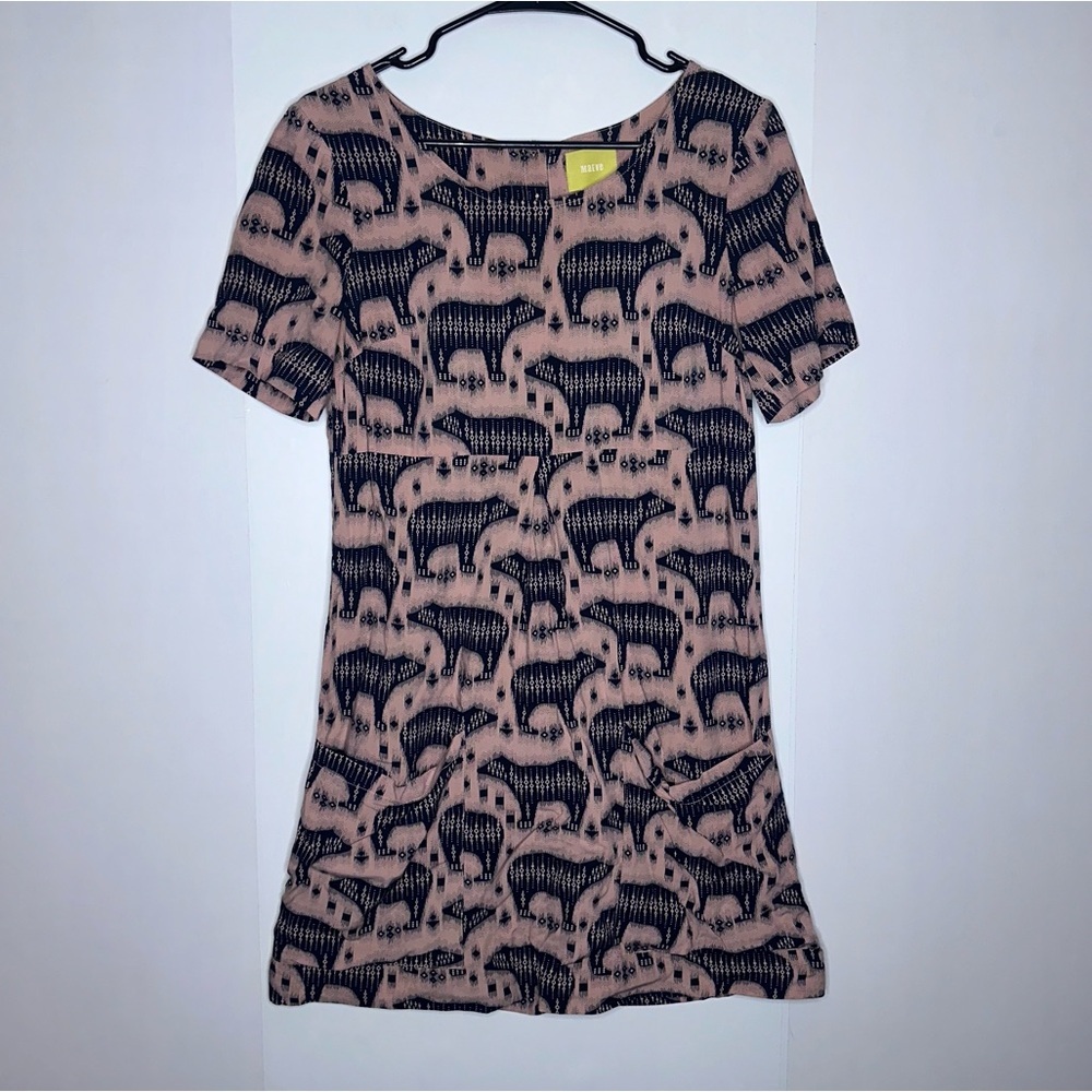 Maeve Anthropologie Zola bear print shift dress size 2